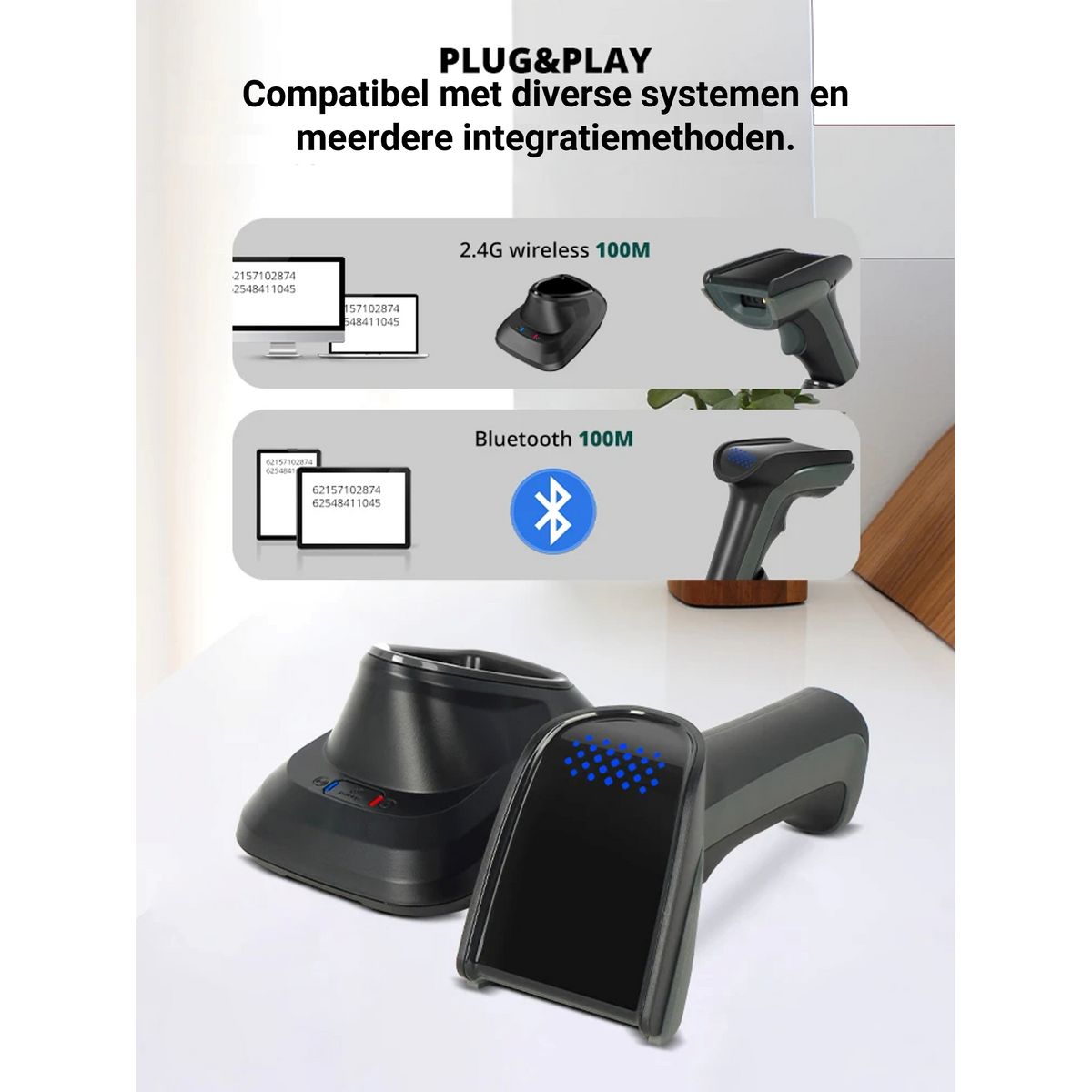 Bluetooth Barcode Scanner met Laadstation – 1D & 2D