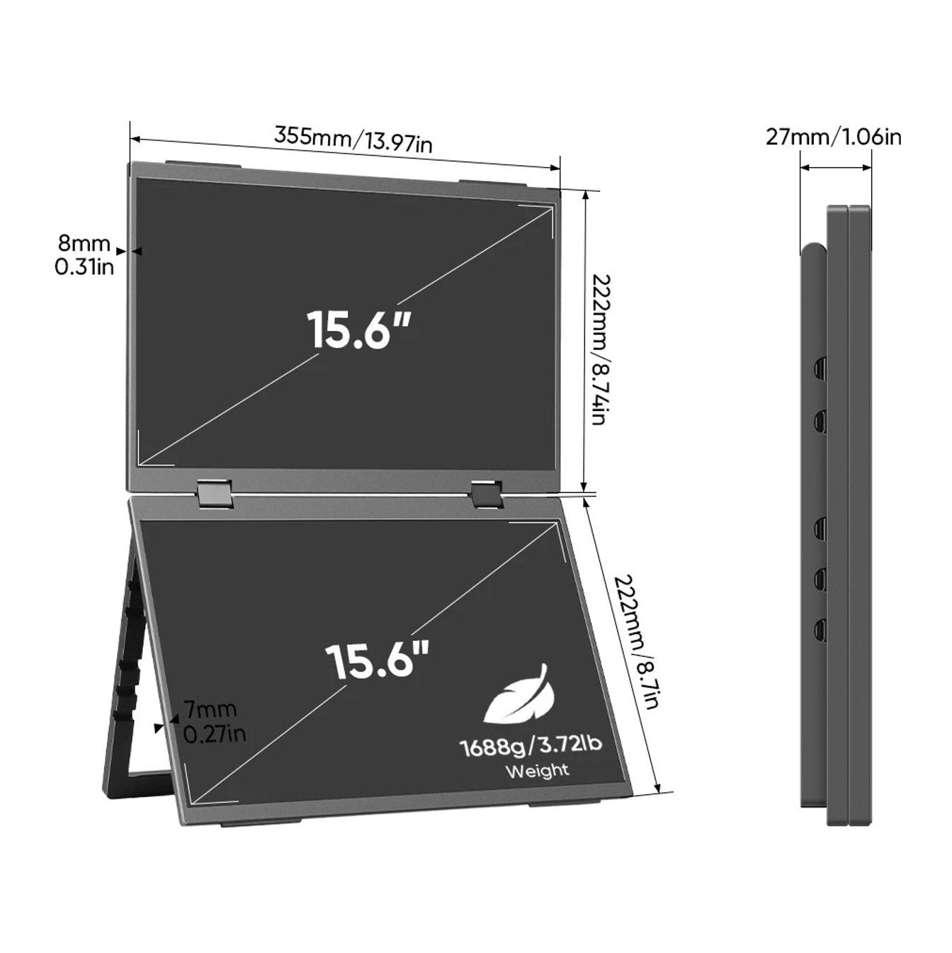 Draagbare Dual Monitor 15.6” Full HD USB-C & HDMI