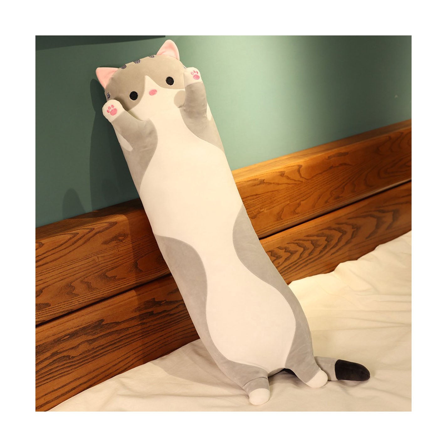 Staza Kat Knuffel 50 cm – Kawaii Poes Kussen Grijs