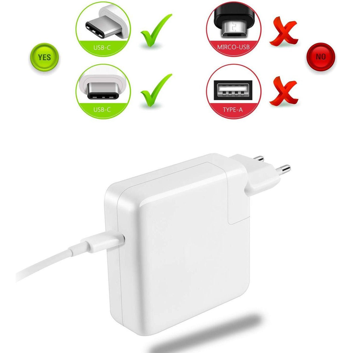 Macbook oplader USB‑C lichtnetadapter met USB-C oplaadkabel 2 meter