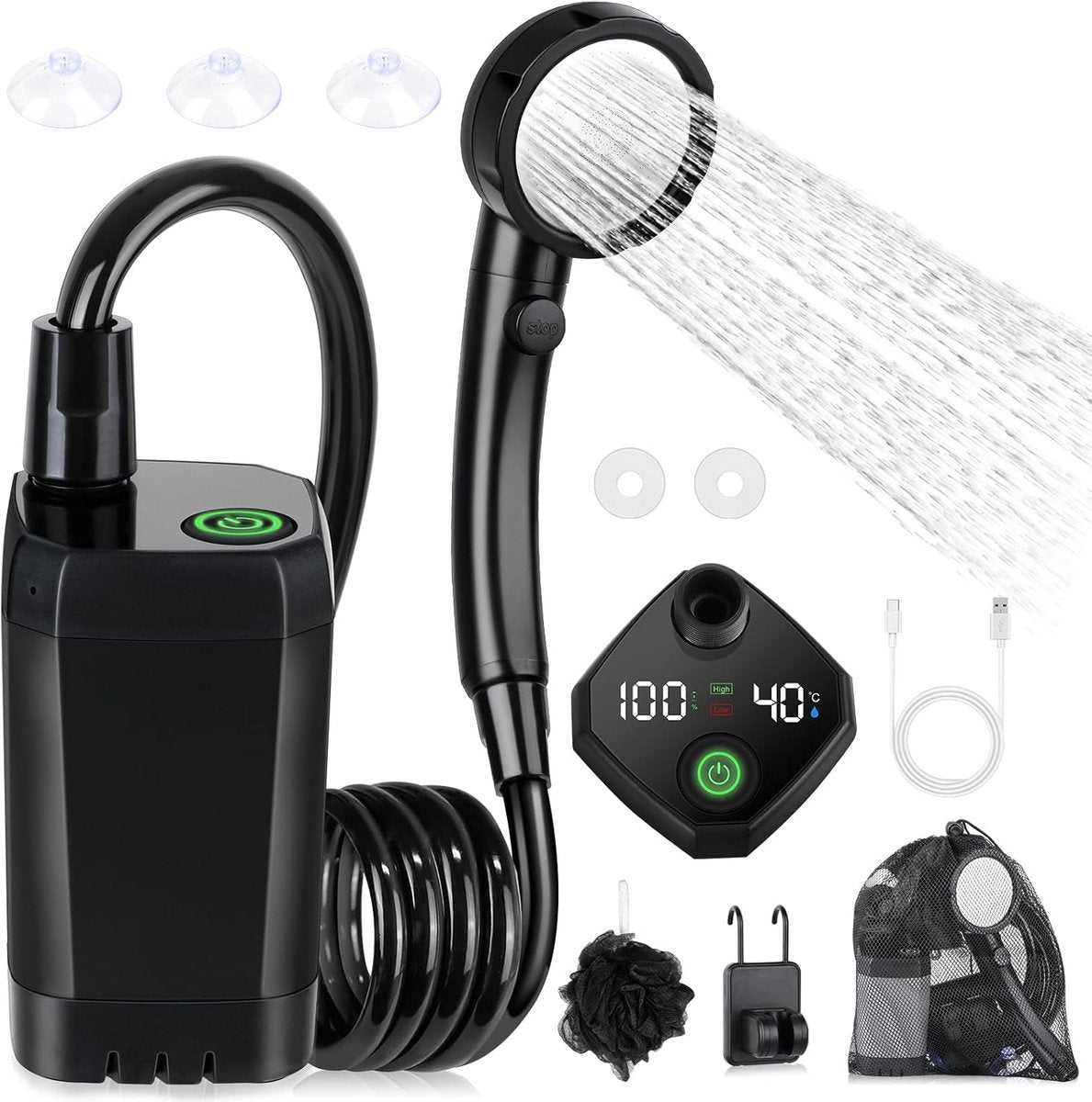 Draagbare Kampeerdouche USB-C – IPX7 & 6000mAh – productfoto