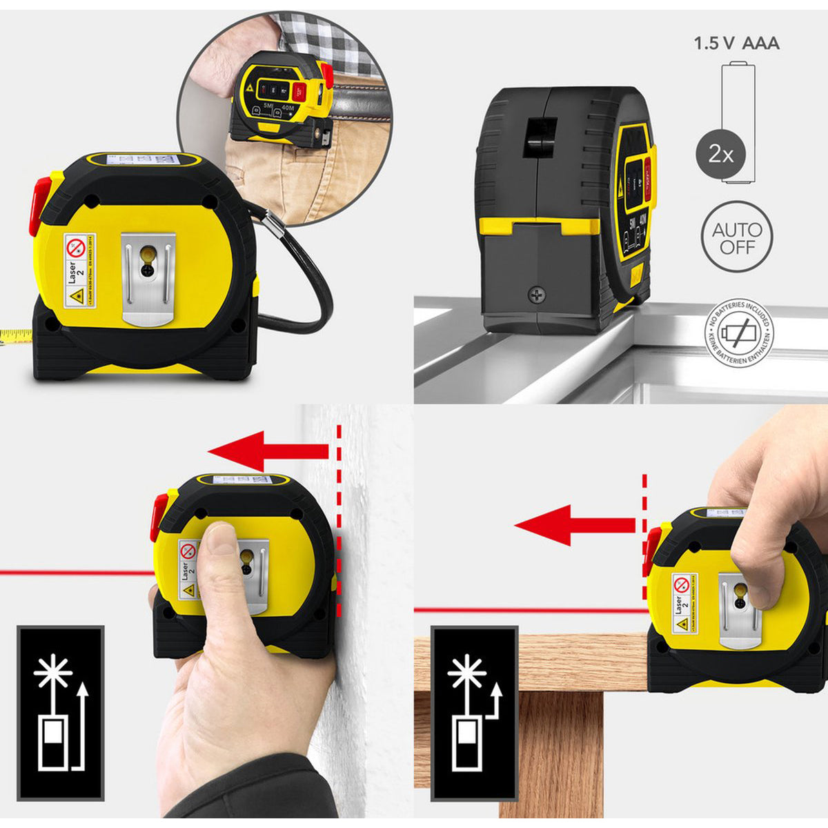 Staza Digitale Laser Rolmaat 40M met 5M Meetlint 3-in-1