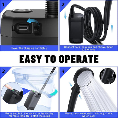Draagbare Kampeerdouche USB-C – IPX7 & 6000mAh