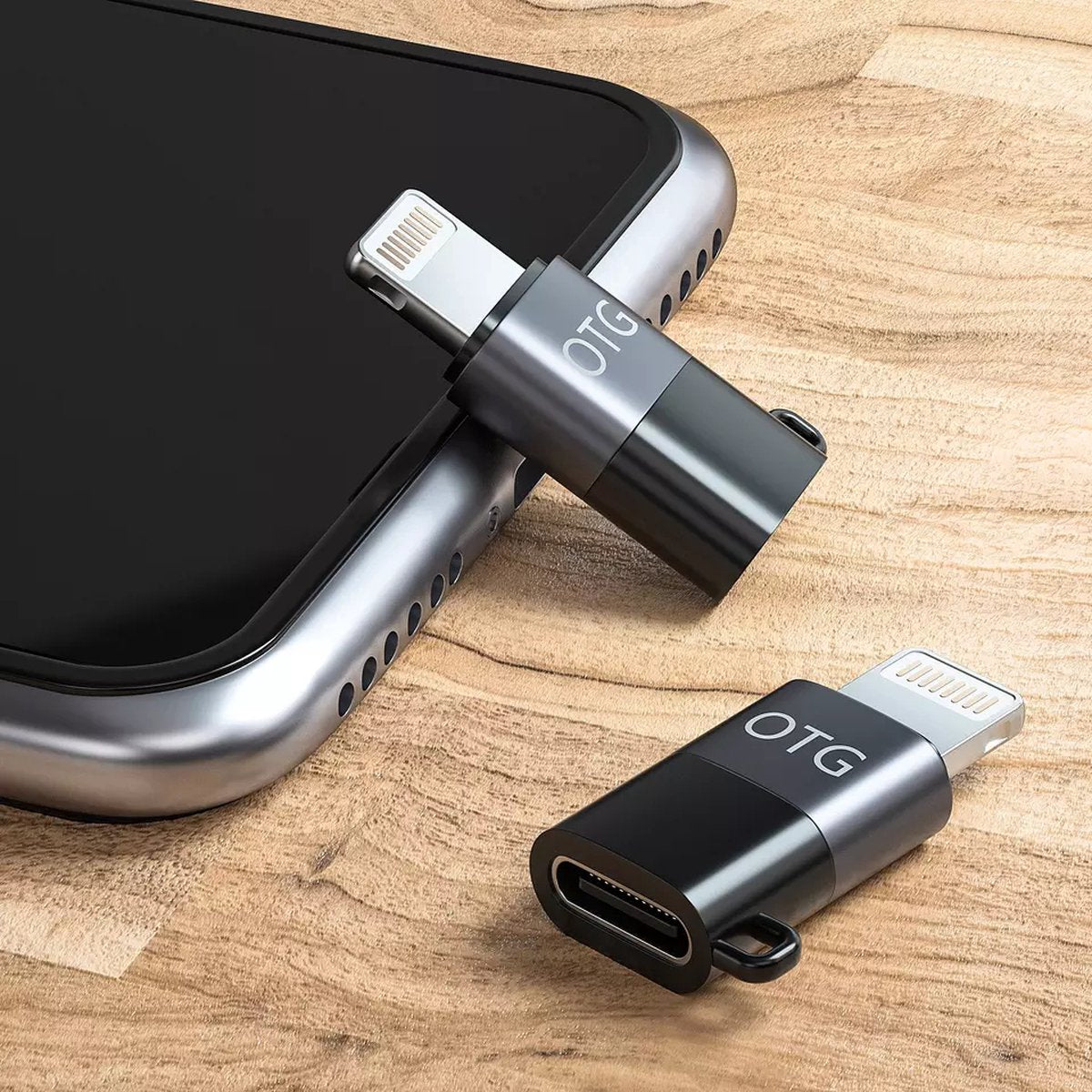 2x Staza Lightning naar USB-C OTG Adapter Zwart/Grijs