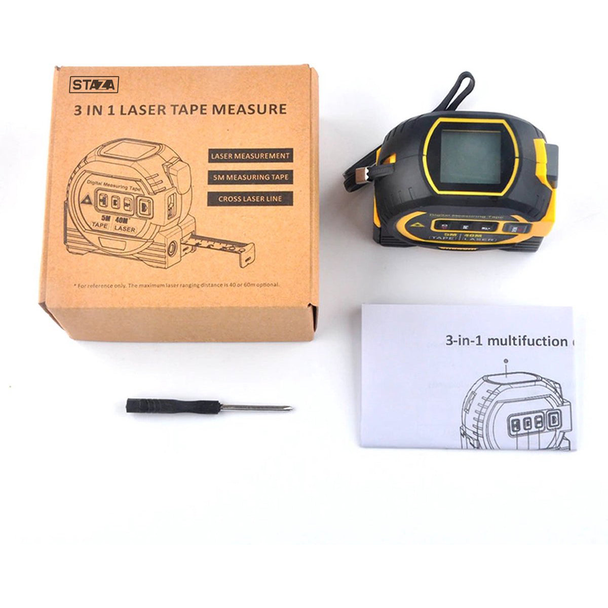 Staza Digitale Laser Rolmaat 40M met 5M Meetlint 3-in-1