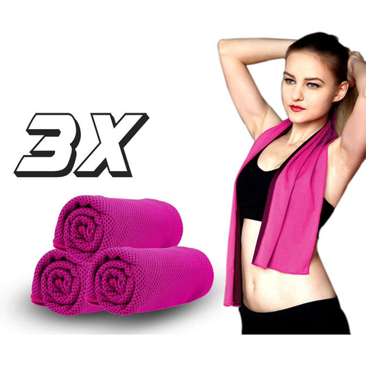 Set van 3 Verkoelende Sporthanddoeken Microvezel Paars