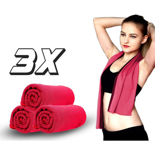 Set van 3 Verkoelende Sporthanddoeken Microvezel Rood