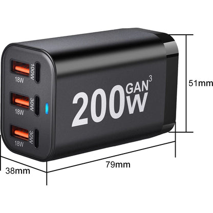 200W USB-C Snellader 6 Poorts – 100W PD Desktop Charger