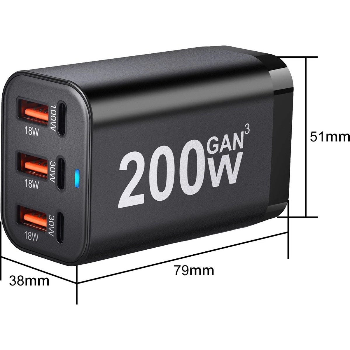 200W USB-C Snellader 6 Poorts – 100W PD Desktop Charger