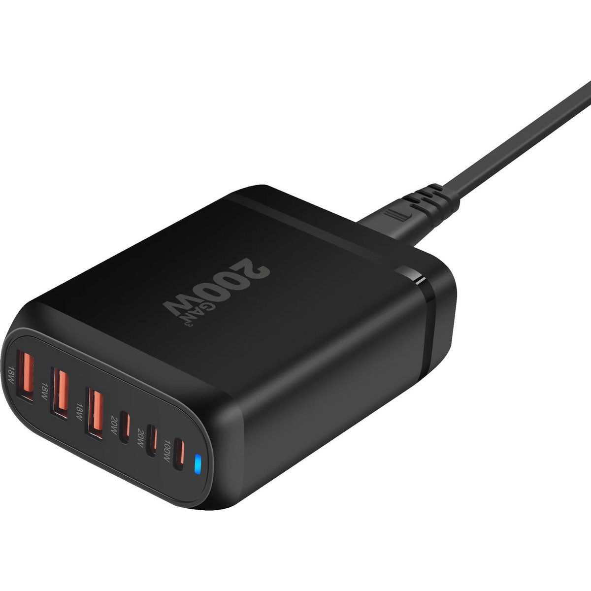 200W USB-C Snellader 6 Poorts – 100W PD Desktop Charger