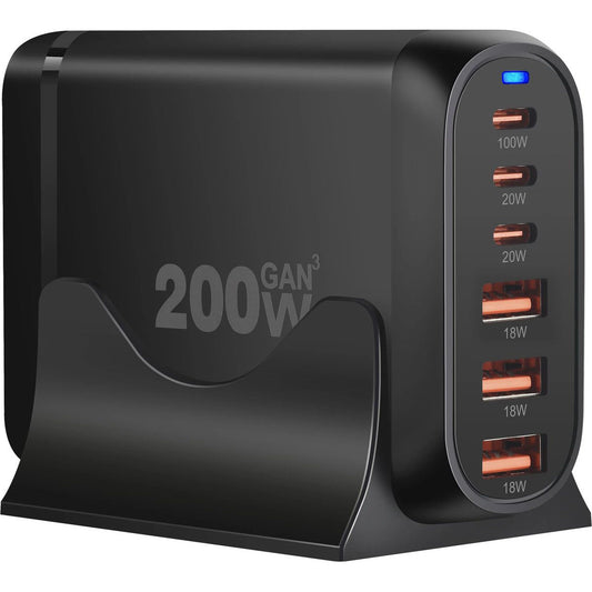 200W USB-C Snellader 6 Poorts – 100W PD Desktop Charger