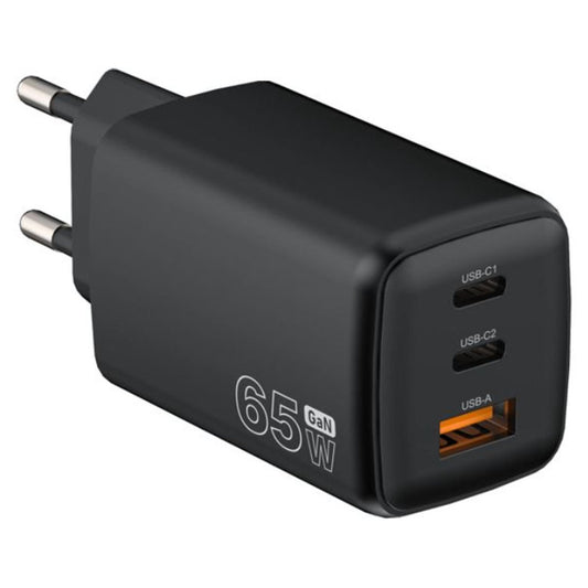 65W GaN Snellader 3-Poorts USB-C & USB-A Zwart