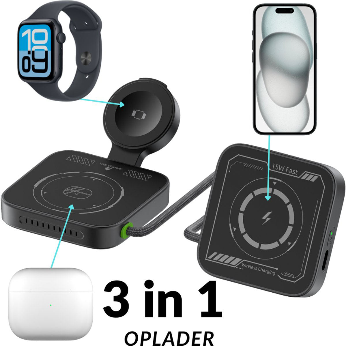 3-in-1 Draadloze Oplader MagSafe 22,5W Opvouwbaar