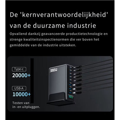 380W USB-C Snellader 8-Poorts GaN Desktop Oplader