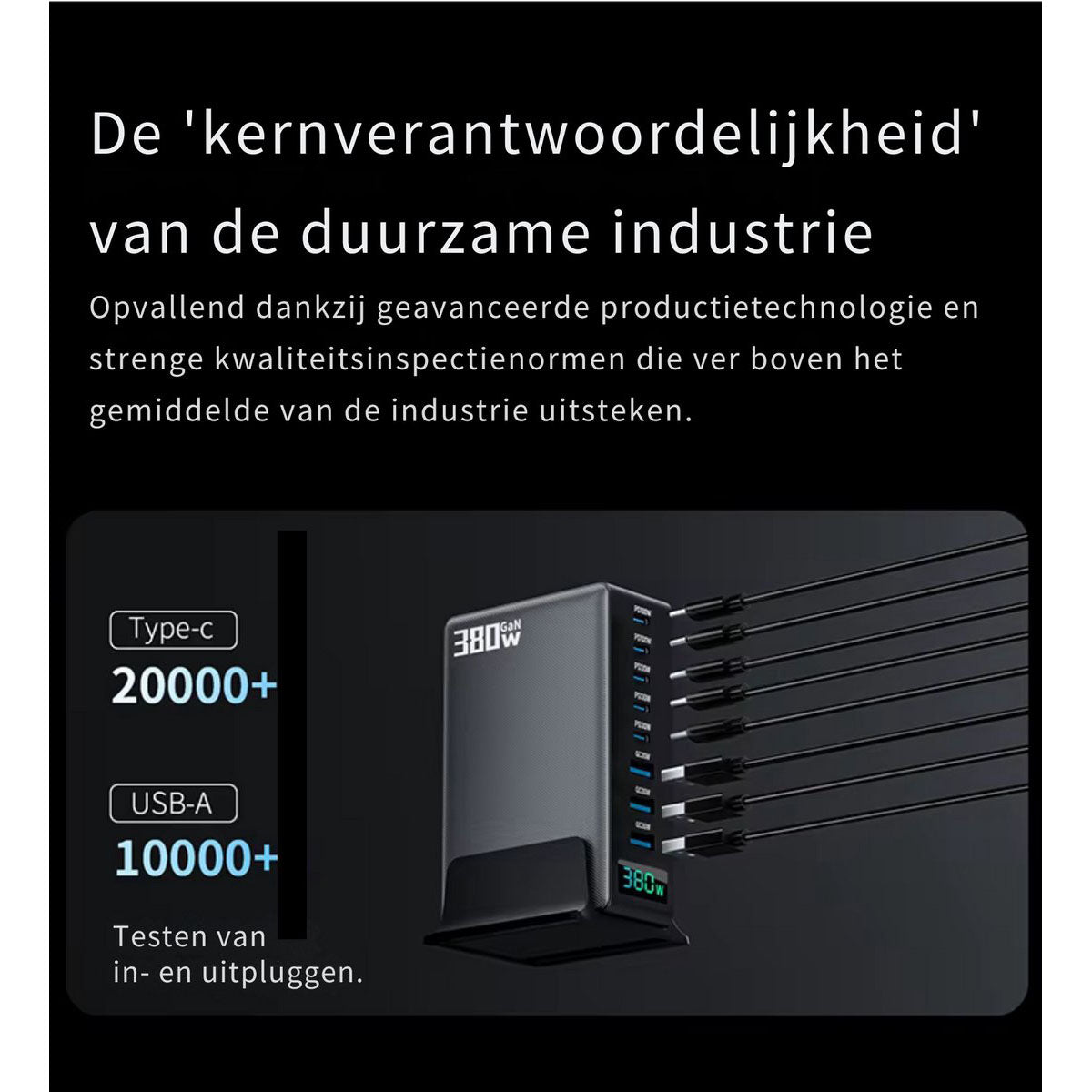 380W USB-C Snellader 8-Poorts GaN Desktop Oplader