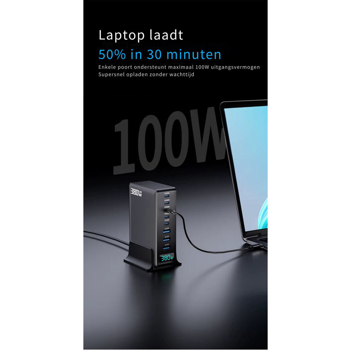 380W USB-C Snellader 8-Poorts GaN Desktop Oplader