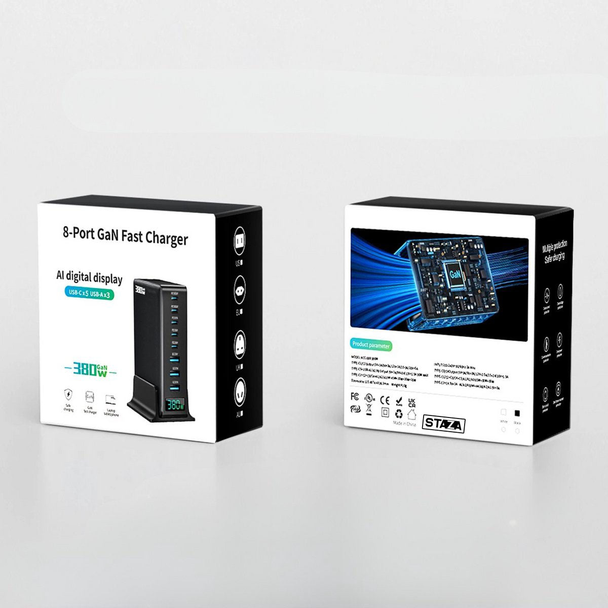 380W USB-C Snellader 8-Poorts GaN Desktop Oplader