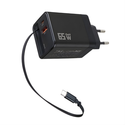 65W USB-C Snellader GaN met Intrekbare Kabel Zwart