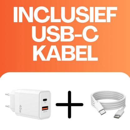 45W Dual USB-C Snellader met 1M Kabel – PD Oplader