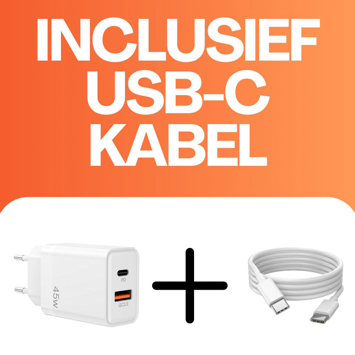 45W Dual USB-C Snellader met 1M Kabel – PD Oplader