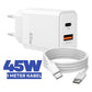 45W Dual USB-C Snellader met 1M Kabel – PD Oplader