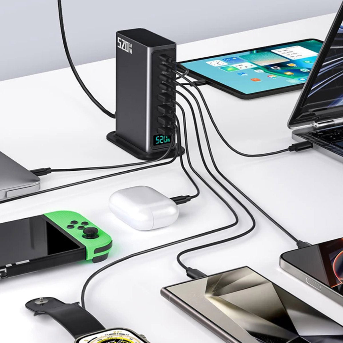 520W USB Oplaadtoren 8-Poorts – 4x USB-C & 4x USB-A