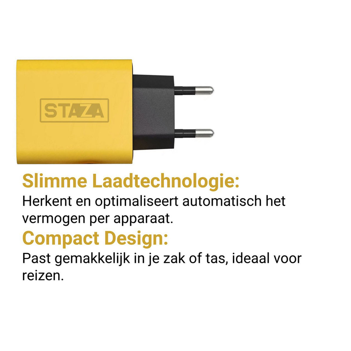 65W USB-C Oplader – 3 Poorten & Snelladen Geel