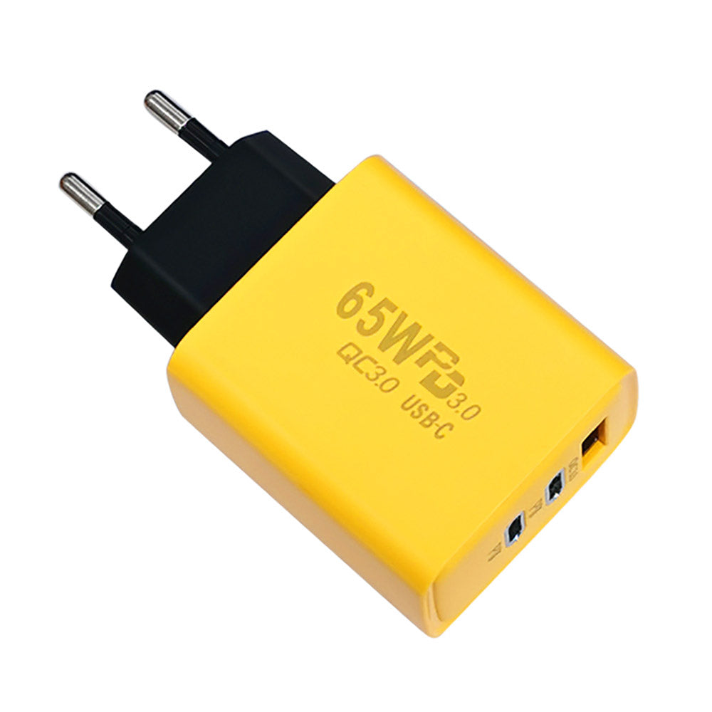 65W USB-C Oplader – 3 Poorten & Snelladen Geel