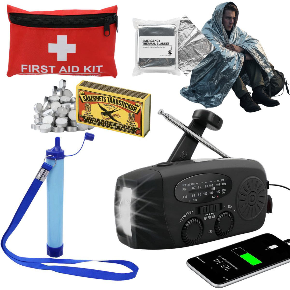 72U Noodpakket met Noodradio, EHBO & Waterfilter