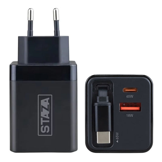 65W USB-C Snellader GaN met Intrekbare Kabel Zwart