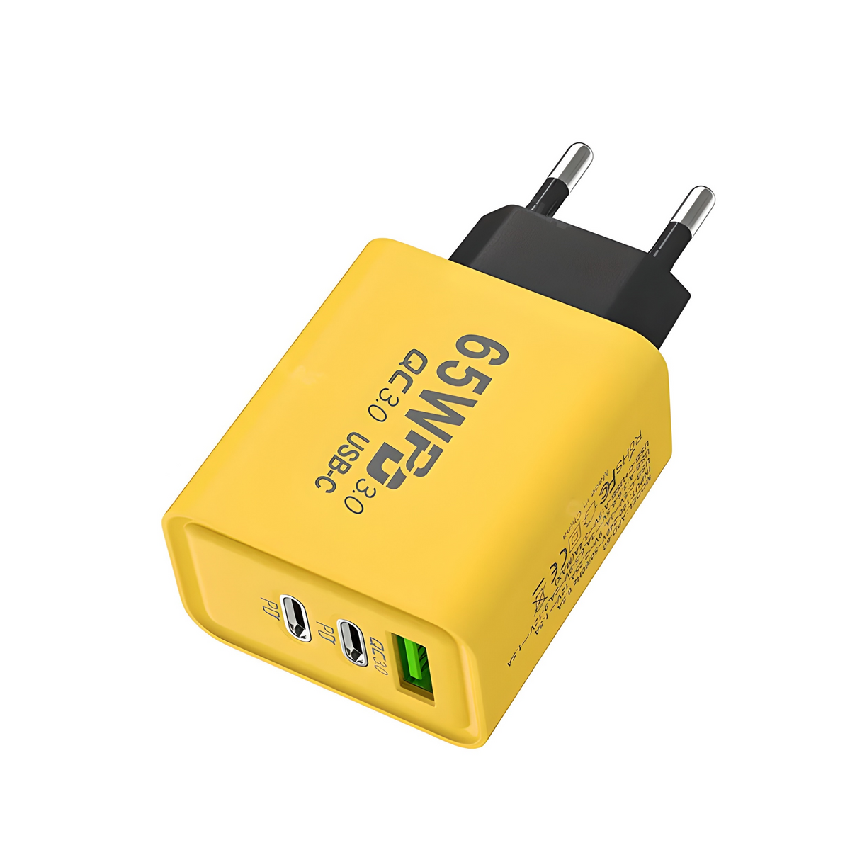 65W USB-C Oplader – 3 Poorten & Snelladen Geel