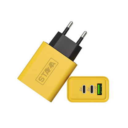 65W USB-C Oplader – 3 Poorten & Snelladen Geel