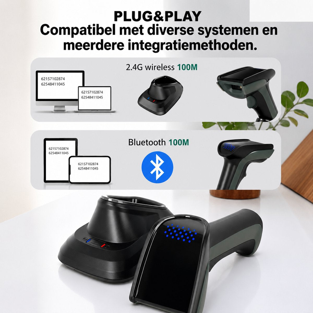 Bluetooth Barcode Scanner met Laadstation – 1D & 2D