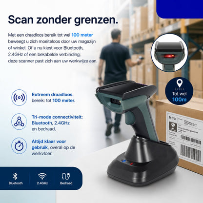 Bluetooth Barcode Scanner met Laadstation – 1D & 2D
