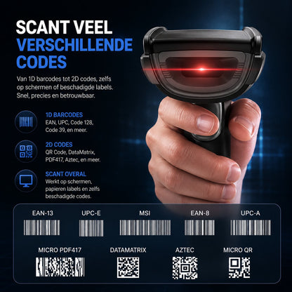 Bluetooth Barcode Scanner met Laadstation – 1D & 2D