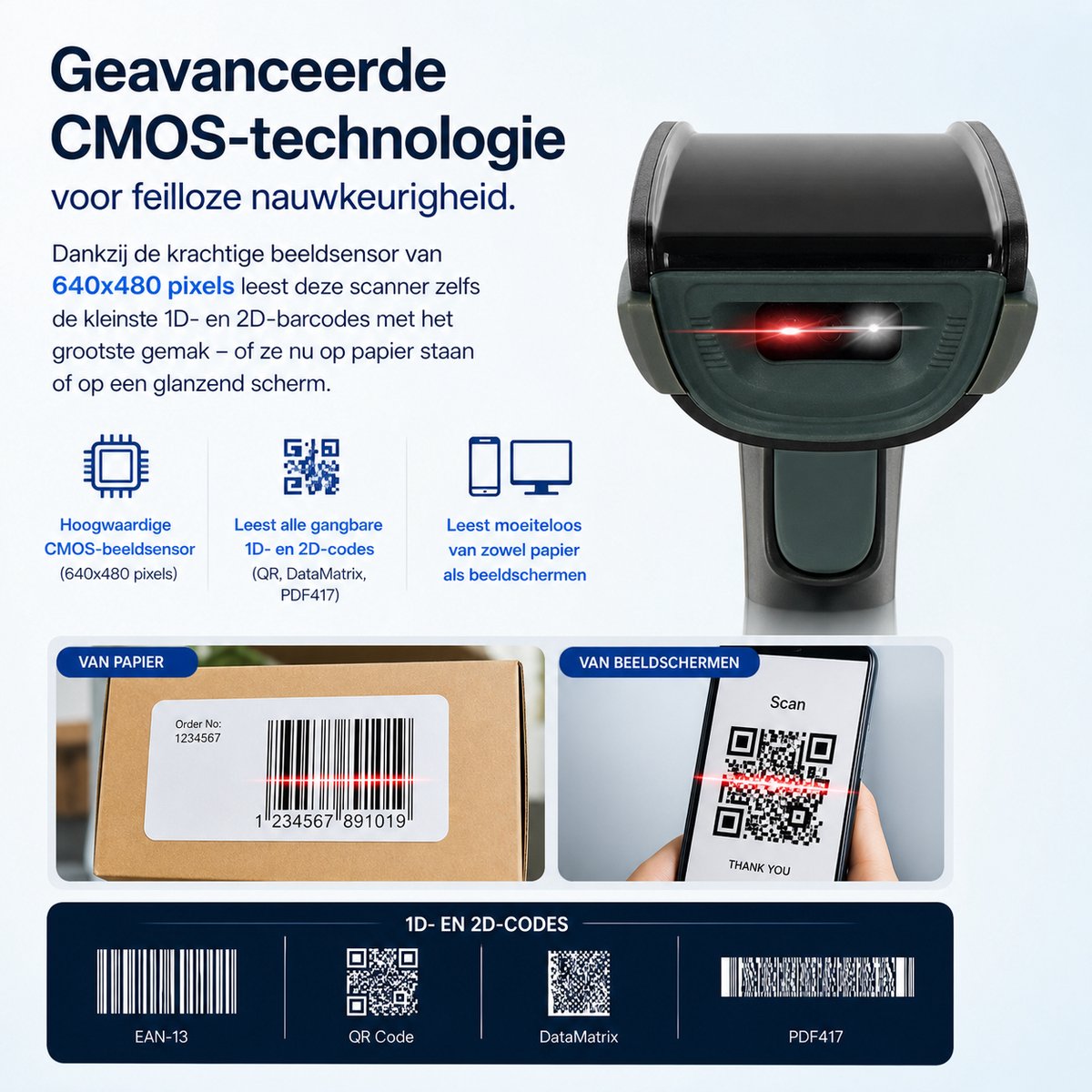 Bluetooth Barcode Scanner met Laadstation – 1D & 2D