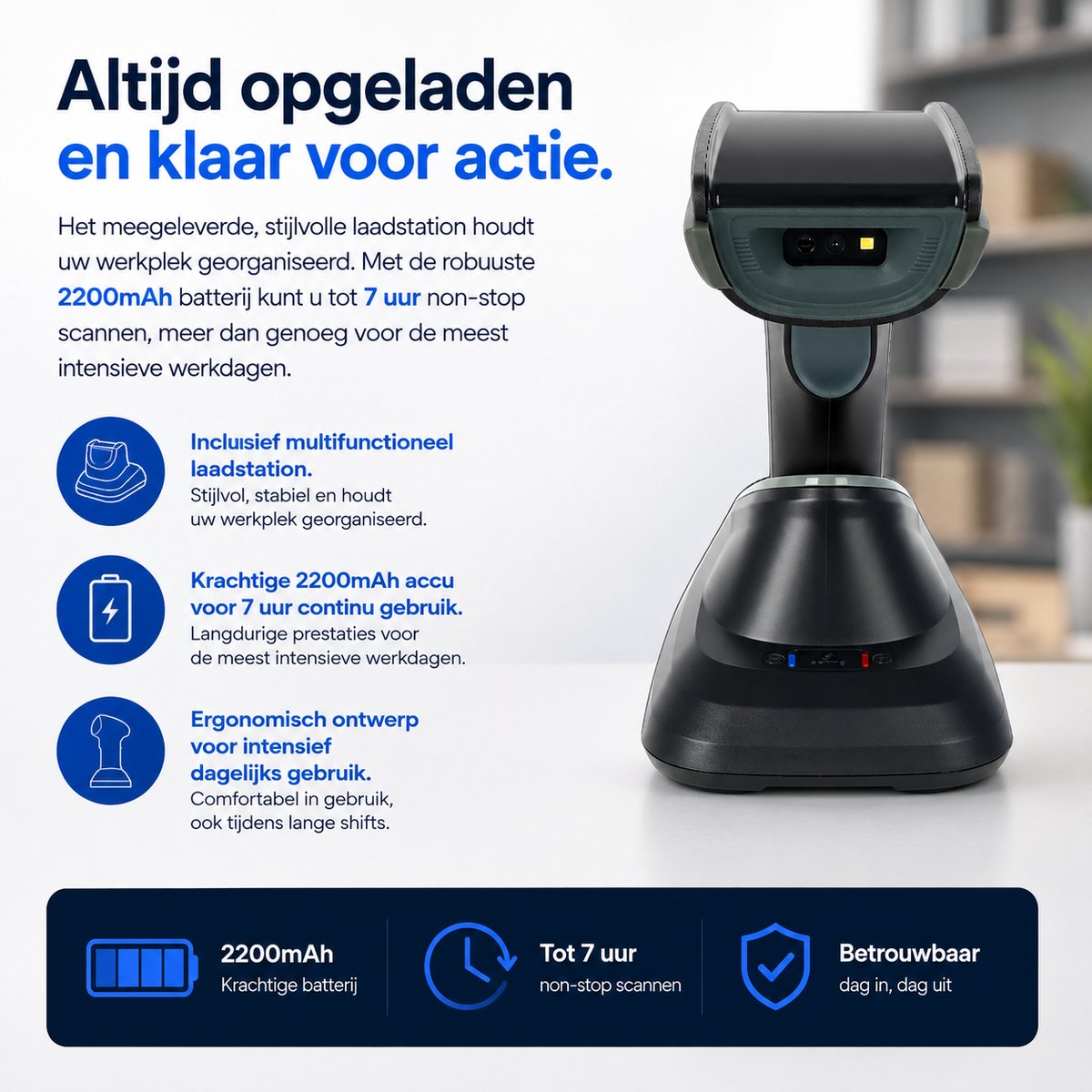 Bluetooth Barcode Scanner met Laadstation – 1D & 2D