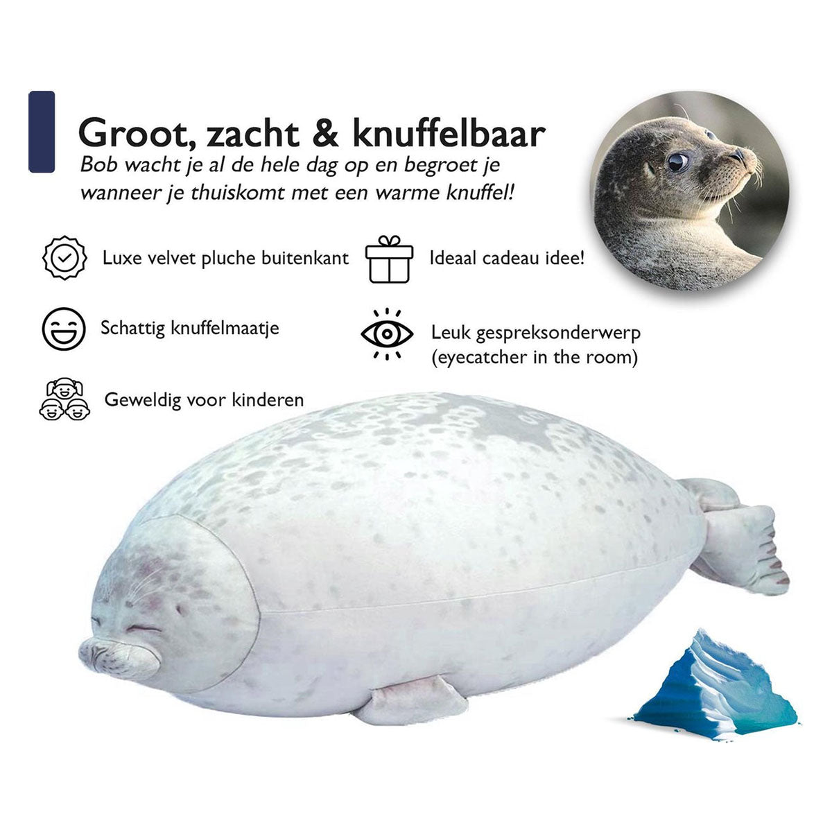Bob de Zeehond XXL 80 cm – Knuffel & Body Pillow