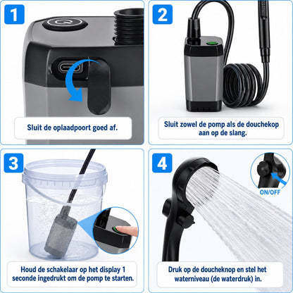 Camping Douche met Accu & LED Display – Oplaadbaar
