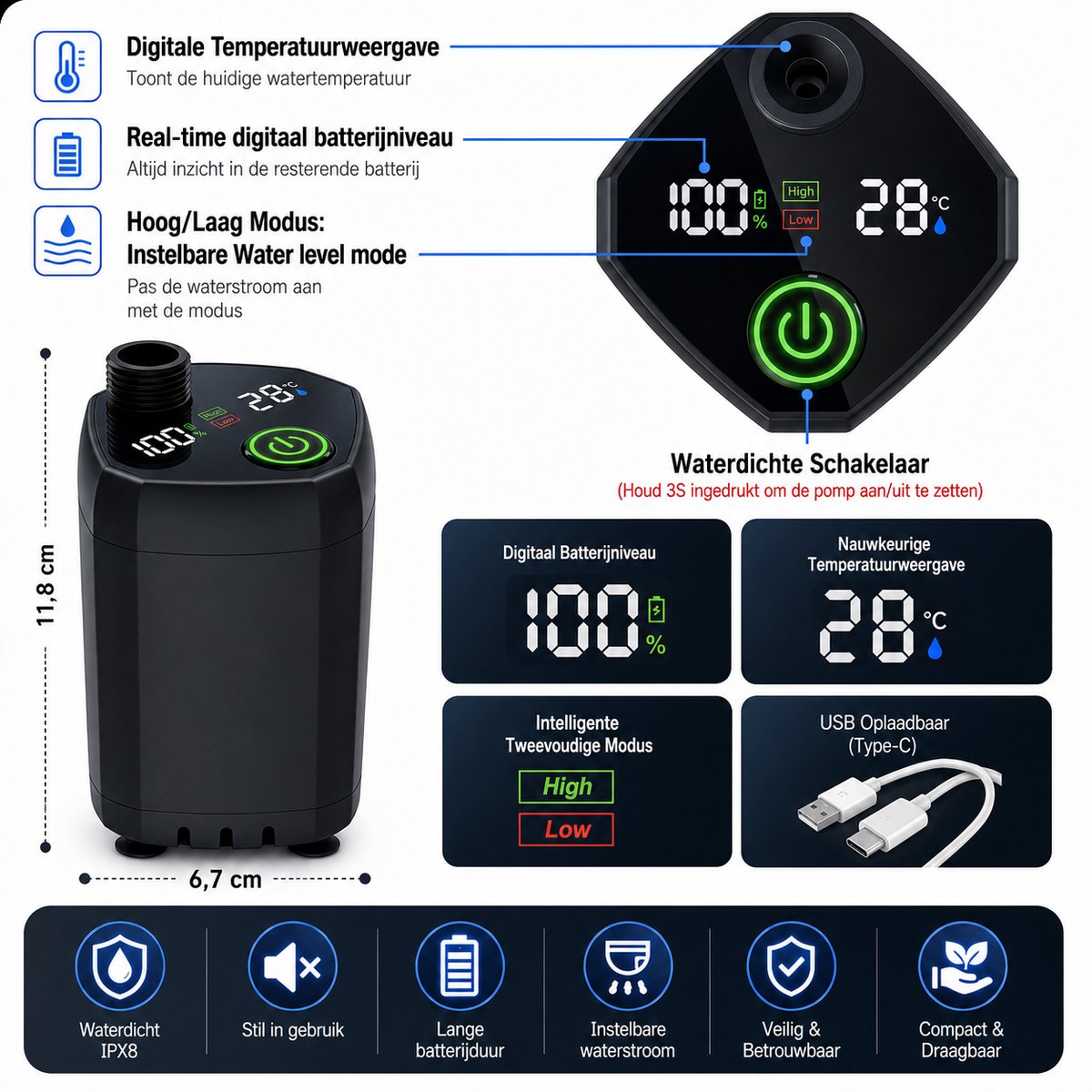 Camping Douche met Accu & LED Display – Oplaadbaar