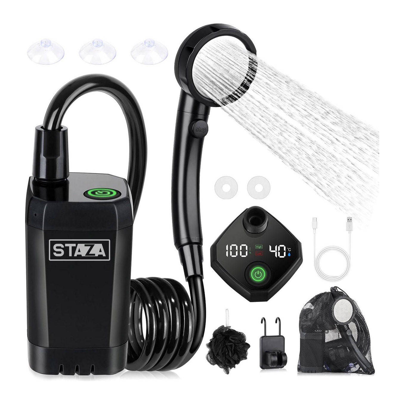Camping Douche met Accu & LED Display – Oplaadbaar