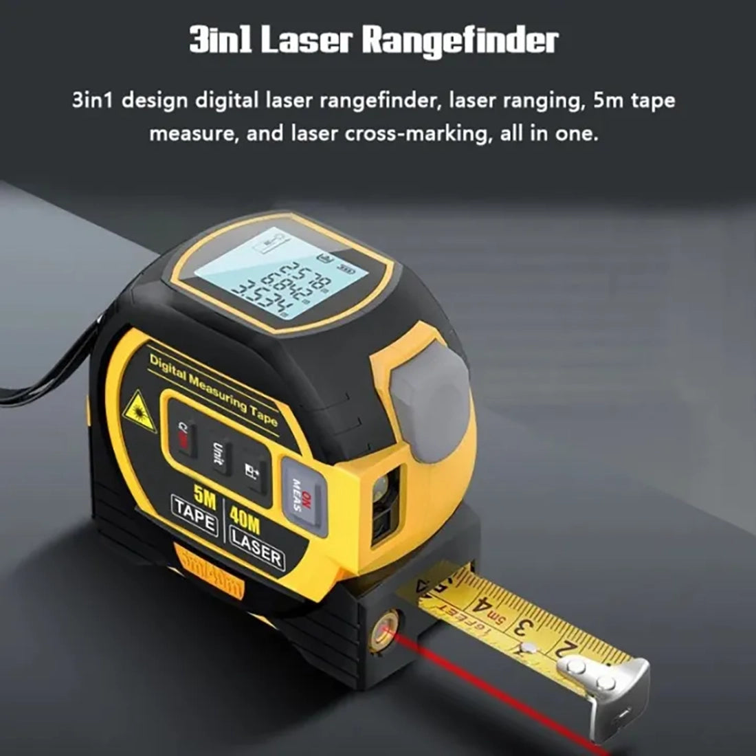 Digitale Laser Rolmaat 40M met 5M Meetlint 3-in-1