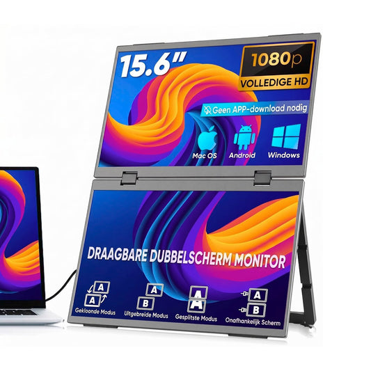 Draagbare Dual Monitor 15.6” Full HD USB-C & HDMI