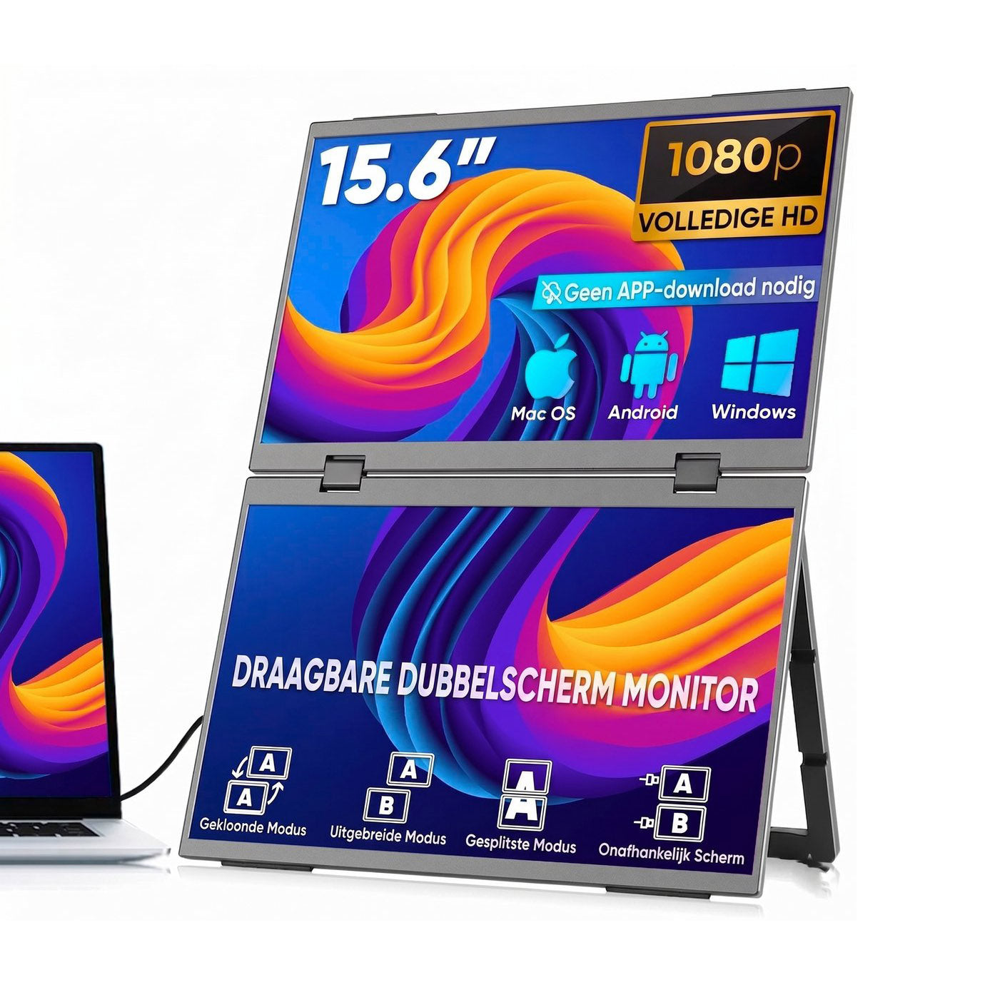 Draagbare Dual Monitor 15.6” Full HD USB-C & HDMI