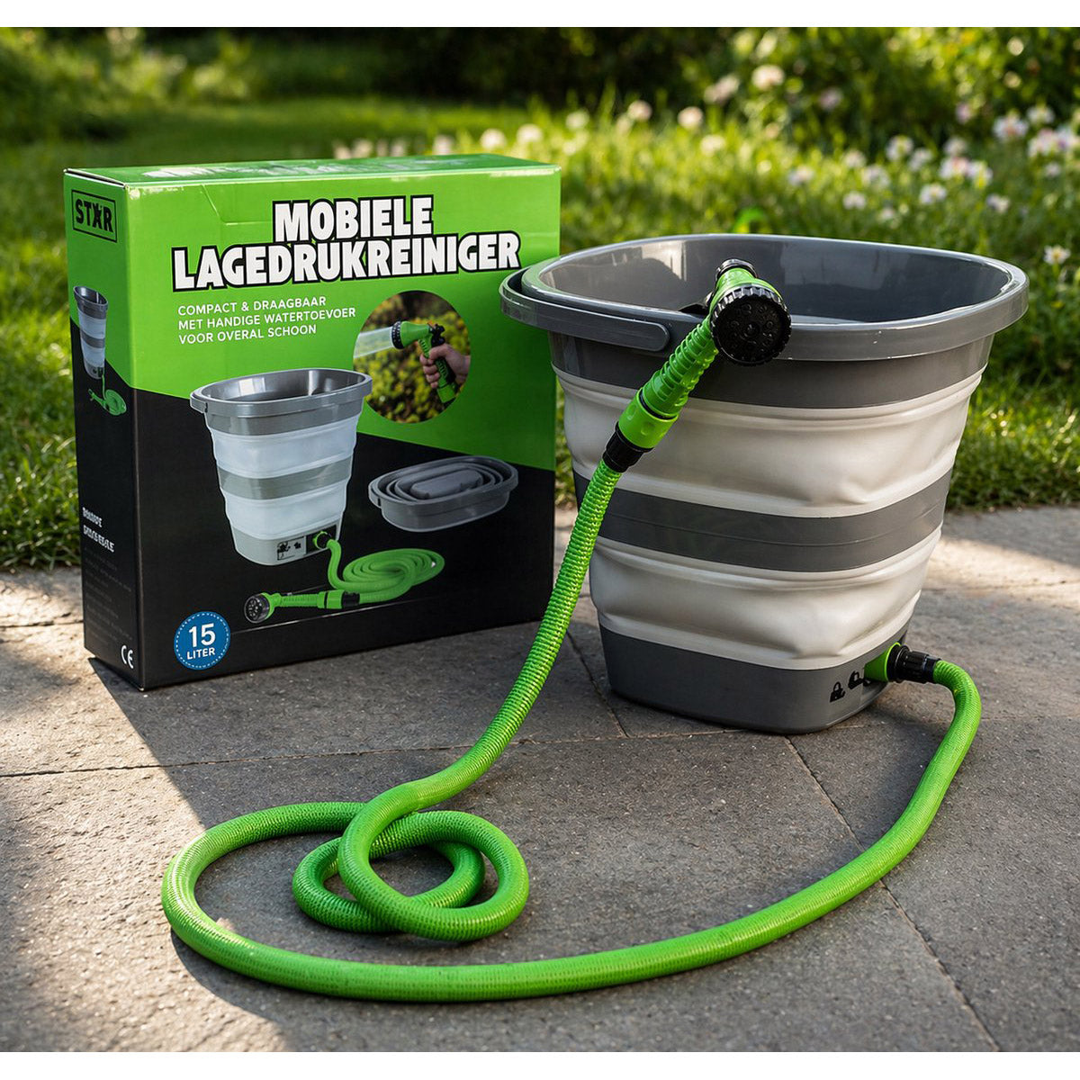 Draagbare Lagedrukreiniger 15L met Accu & Emmer