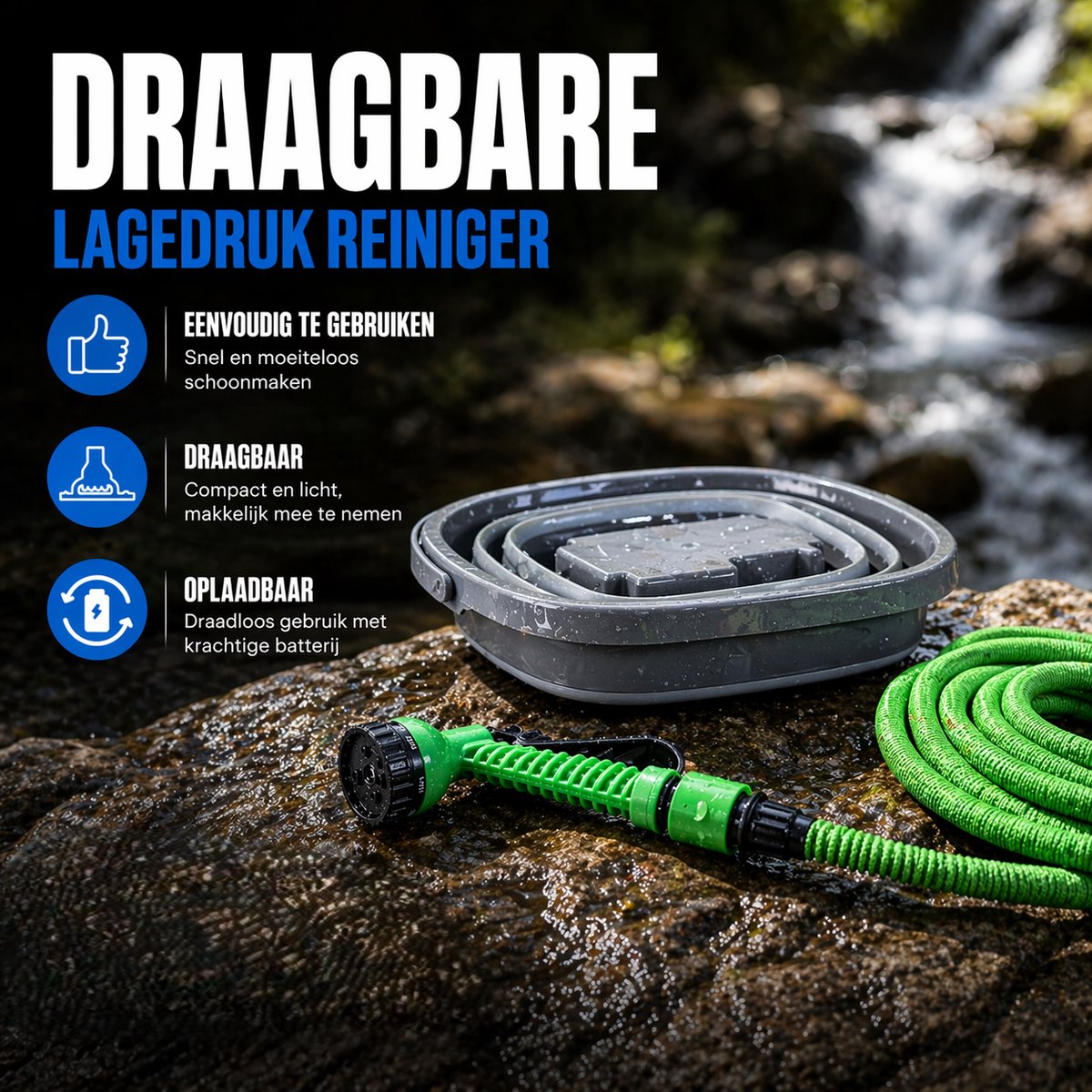 Draagbare Lagedrukreiniger 15L met Accu & Emmer