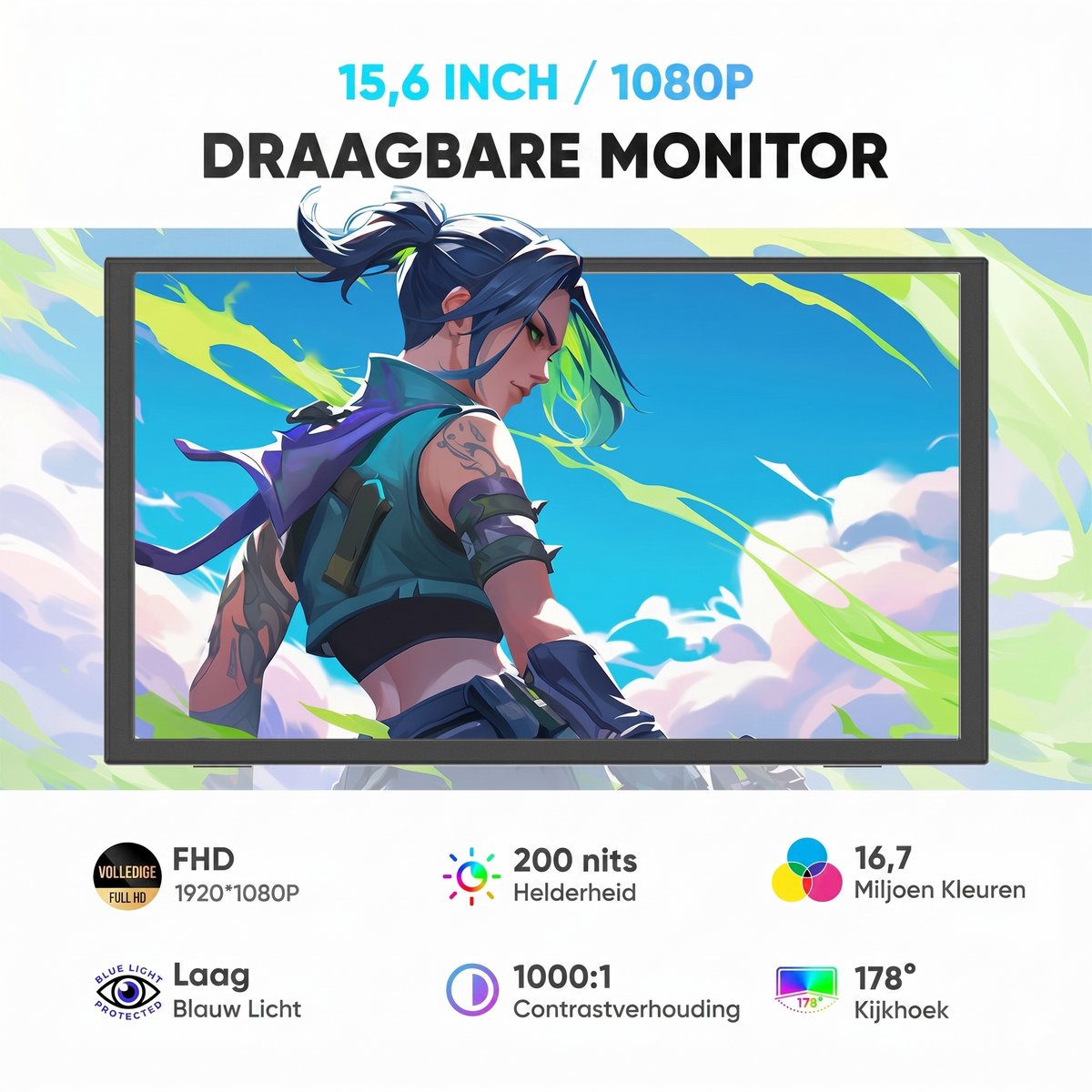 Draagbare Monitor 15.6 Inch Full HD USB-C & HDMI