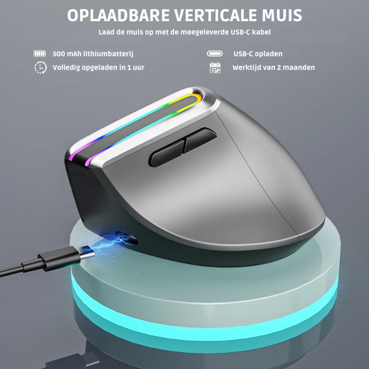 Ergonomische Verticale Draadloze Muis Bluetooth USB-C