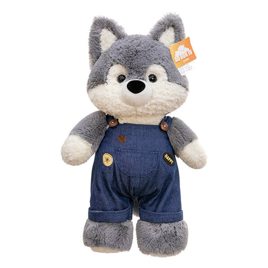 Husky Knuffel 50 cm – Zachte Pluche Hond met Tuinbroek
