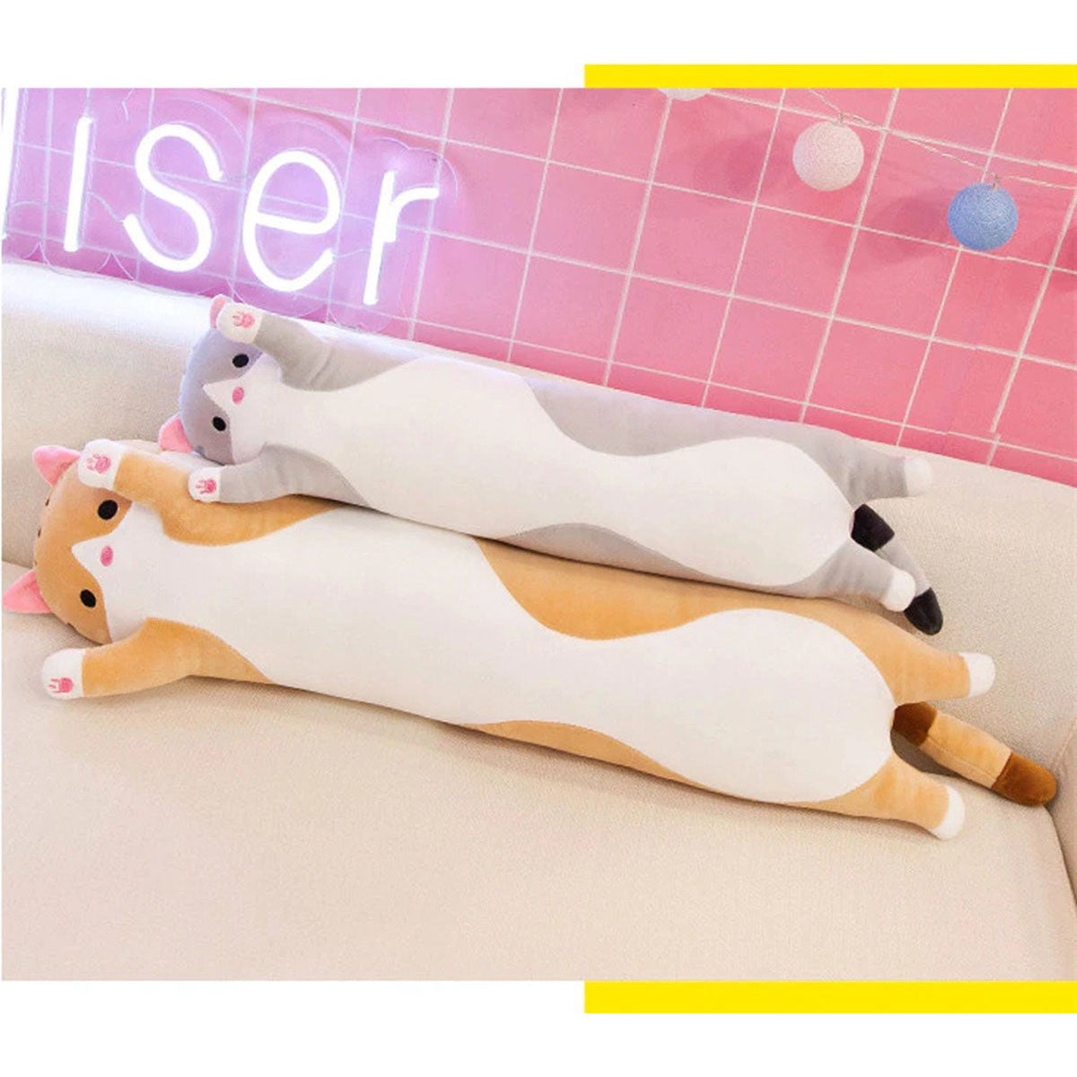 Kat Mood Knuffel 50 cm Grijs – Zacht TikTok Kussen